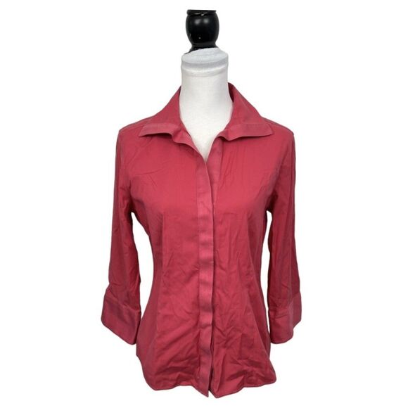 Talbots Wrinkle Resistant Top Size 10 Reddish 3/4 Cuffed Sleeve Button-Up Blouse - Picture 1 of 9